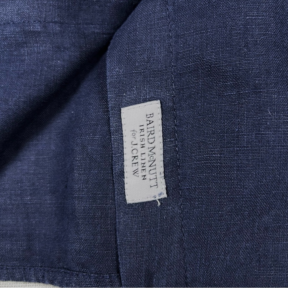 J. Crew Baird McNutt Irish Linen Navy Blue Button Down Blouse Size 14 Slim EUC - Picture 8 of 9